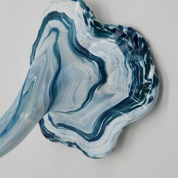 Handblown artglass flower color infused blue white - Picture 8 of 9